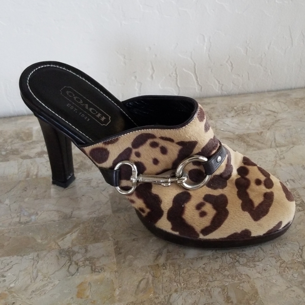 Coach Leopard Calfhair Heeled Mule NWOT